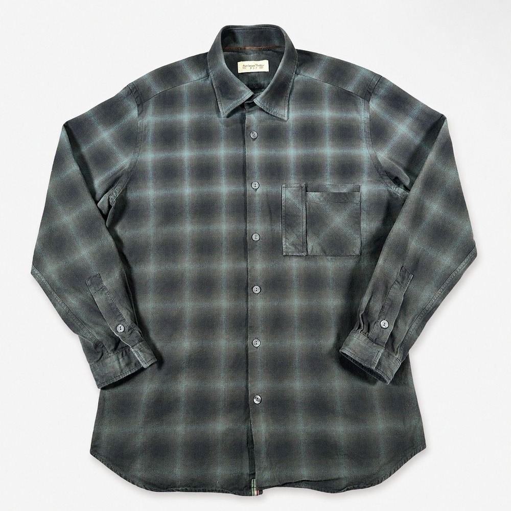 Tintoria Mattei 954 Ombre Plaid Flannel Shirt Mens 16 41 Green Teal Shadow Italy